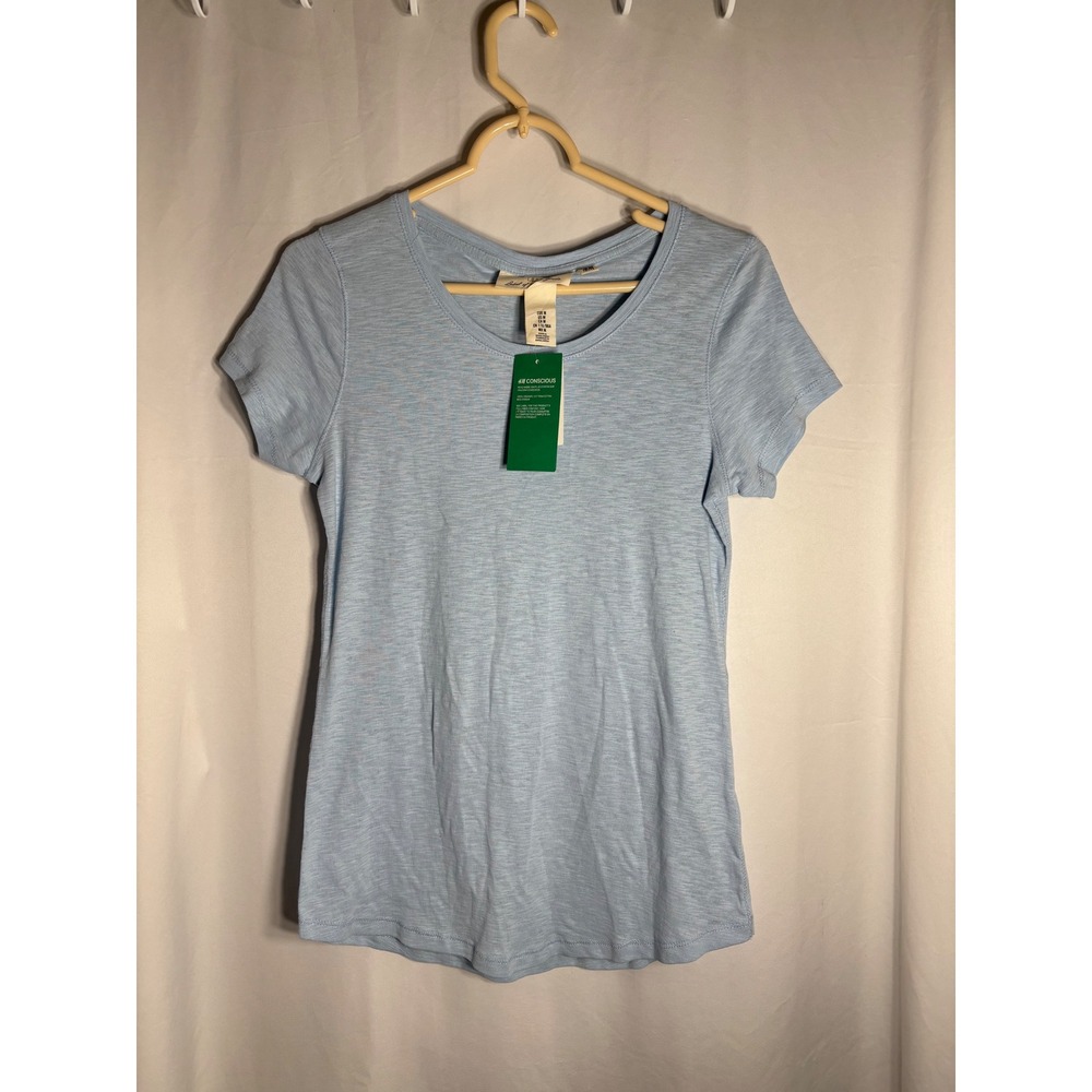 H M LOGG Goods Womens Blue Short Sleeve Crew Neck‎ T Shirt Casual Size M NEW